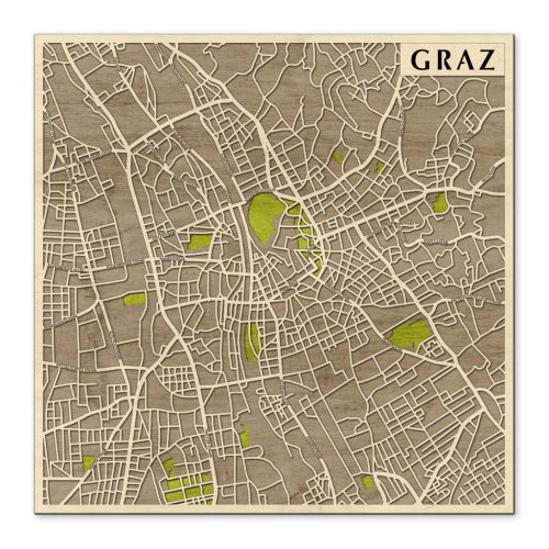 Natura Products – Graz 3D Stadtplan Holz Wanddekoration